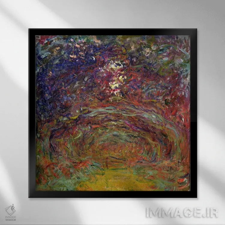 تابلو مسیر رز در ژیورنی، ۱۹۲۰-۲۲ اثر کلود مونه (نقاش معروف فرانسوی) - نمای قابدار مشکی