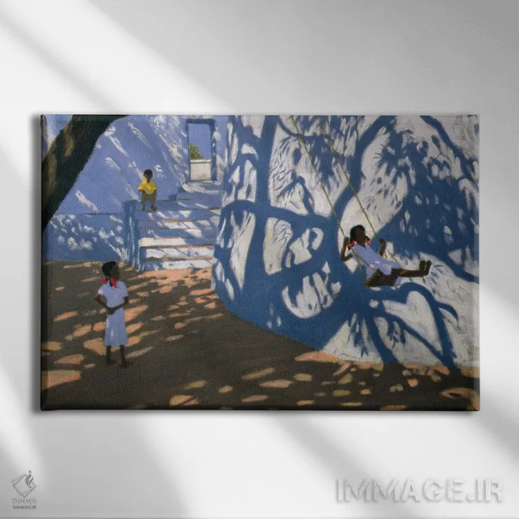 تابلو دختری بر تاب، هند، ۲۰۰۰ اثر اندرو ماکارا - نمای روبهرو روی دیوار