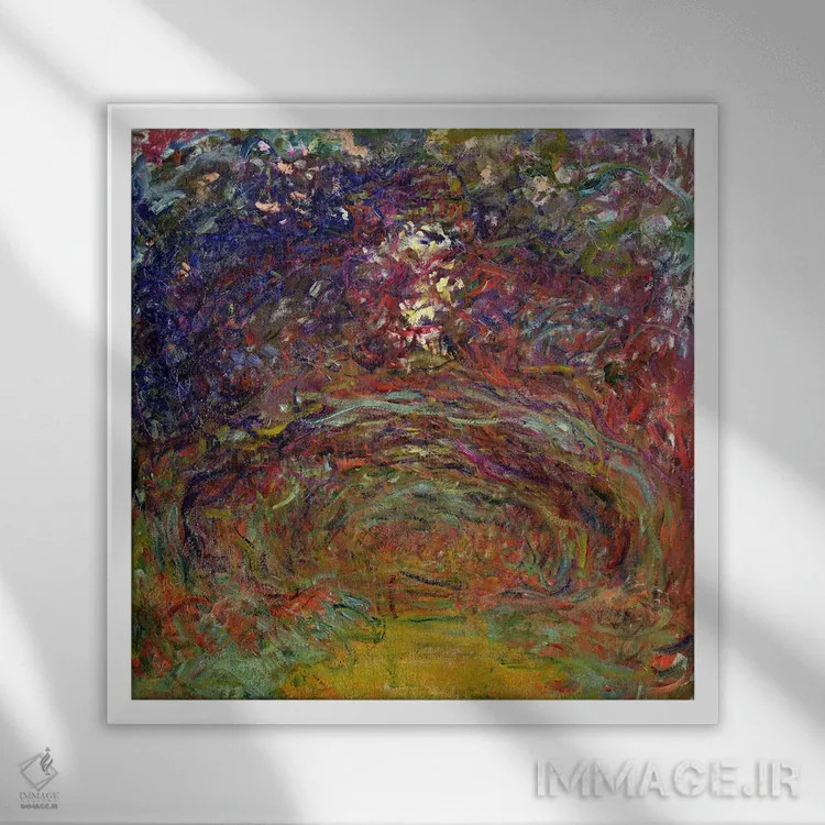 تابلو مسیر رز در ژیورنی، ۱۹۲۰-۲۲ اثر کلود مونه (نقاش معروف فرانسوی) - نمای قابدار سفید