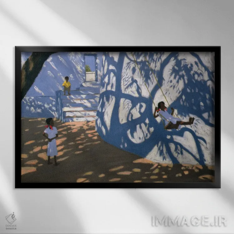 تابلو دختری بر تاب، هند، ۲۰۰۰ اثر اندرو ماکارا - نمای قابدار مشکی