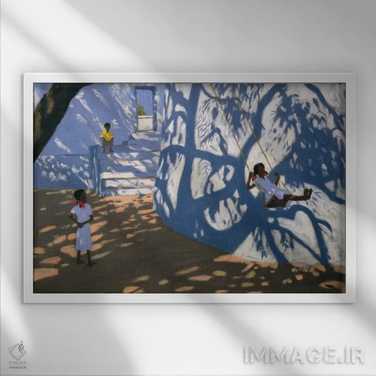 تابلو دختری بر تاب، هند، ۲۰۰۰ اثر اندرو ماکارا - نمای قابدار سفید