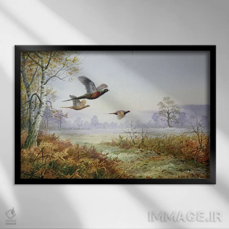 تابلو قرقاولها در پرواز اثر کارل دونر - نمای قابدار مشکی