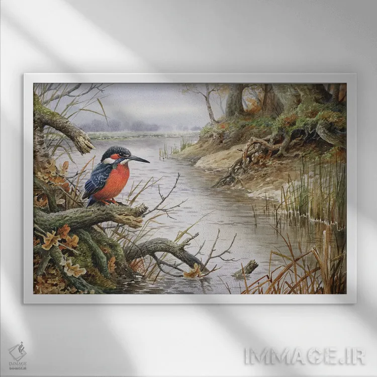 تابلو ماهیخوار (مرغ ماهیخوار) یک اثر کارل دونر - نمای قابدار سفید