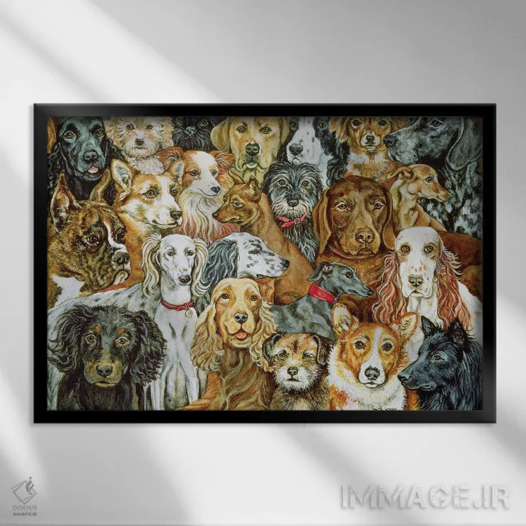 تابلو سگ درازکشیده، ۱۹۸۹ اثر دیتز - نمای قابدار مشکی