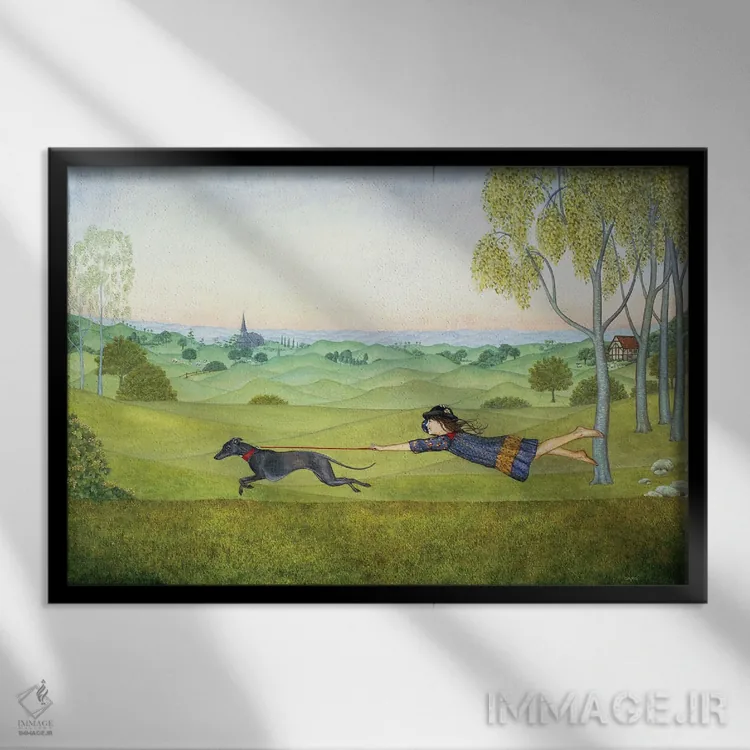 تابلو گردش با سگ اثر دیتز - نمای قابدار مشکی
