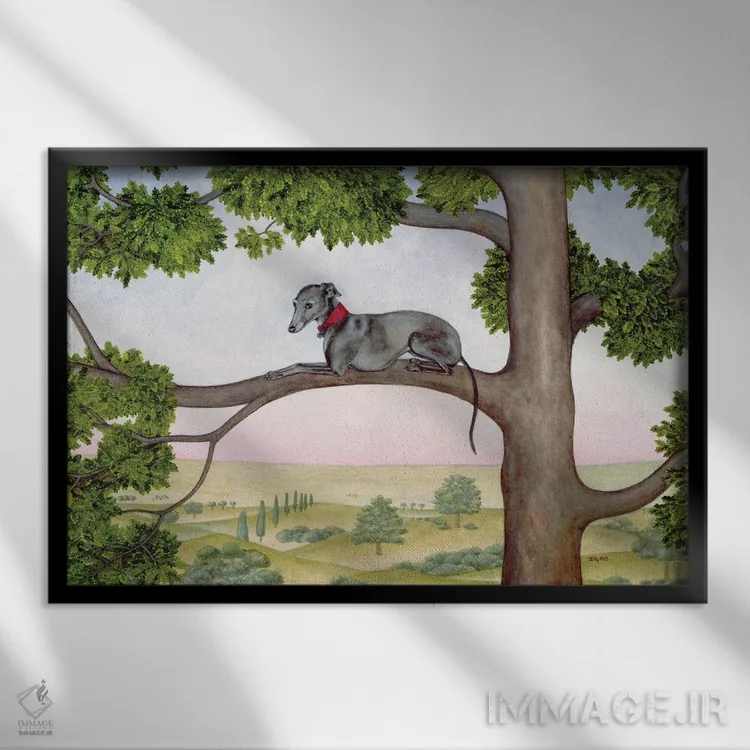 تابلو ویپت کنار درخت (نژاد سگ) اثر دیتز - نمای قابدار مشکی