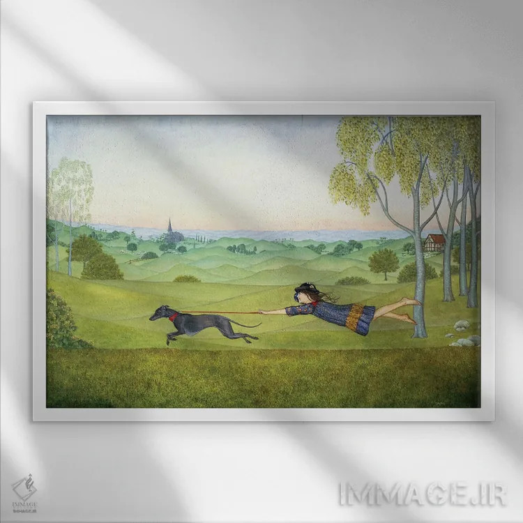 تابلو گردش با سگ اثر دیتز - نمای قابدار سفید