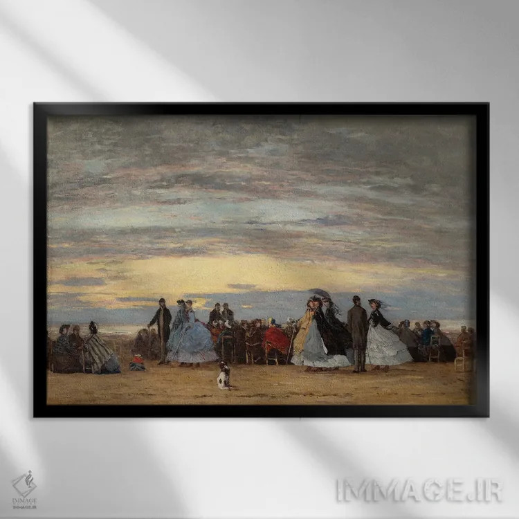 تابلو ساحل در ویلورویل، ۱۸۶۴ اثر اوژن لویی بوباور (نقاش فرانسوی) - نمای قابدار مشکی