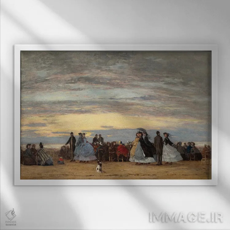 تابلو ساحل در ویلورویل، ۱۸۶۴ اثر اوژن لویی بوباور (نقاش فرانسوی) - نمای قابدار سفید