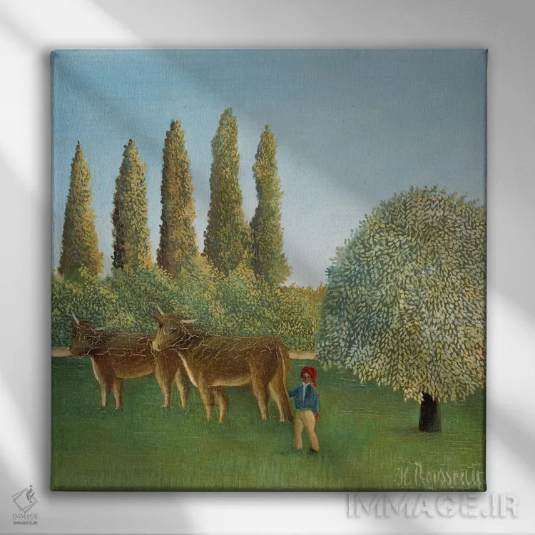 تابلو چمنزار (مرتع)، ۱۹۱۰ اثر آنری ژ.اف. روسو - نمای روبهرو روی دیوار