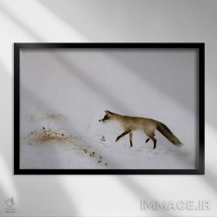 تابلو روباه در برف اثر جین نویل - نمای قابدار مشکی