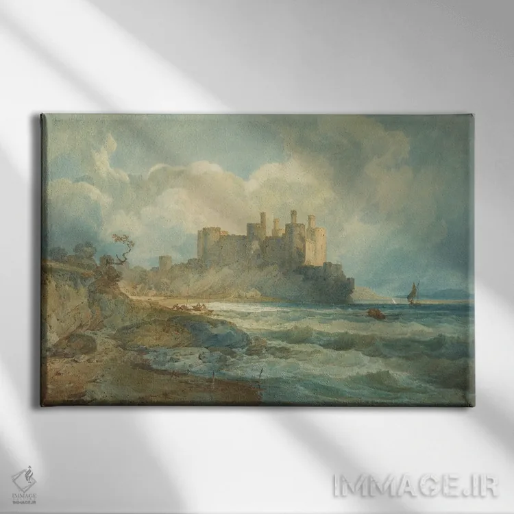 تابلو قلعهٔ کانوی، ولز شمالی، ۱۷۹۸ اثر جوزف مالورد ویلیام ترنر (نقاش معروف انگلیسی) - نمای روبهرو روی دیوار