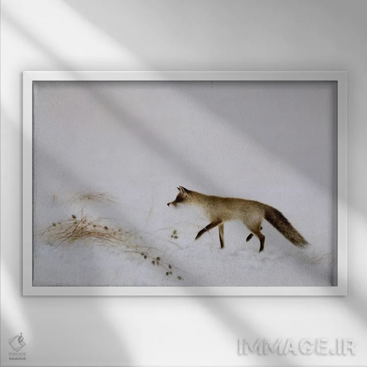 تابلو روباه در برف اثر جین نویل - نمای قابدار سفید