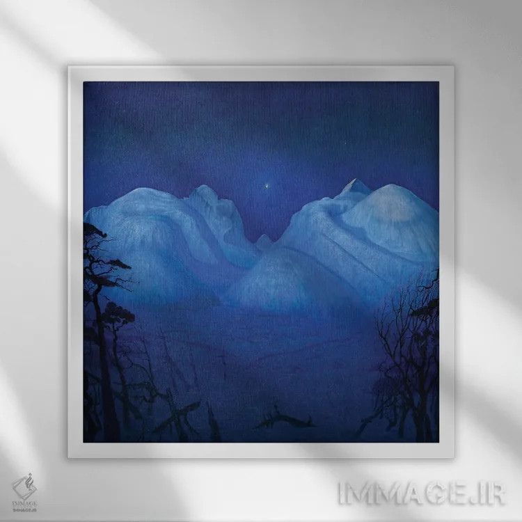 تابلو شب زمستانی در کوهستان، ۱۹۱۴ اثر هارالد اسکار سولبرگ - نمای قابدار سفید