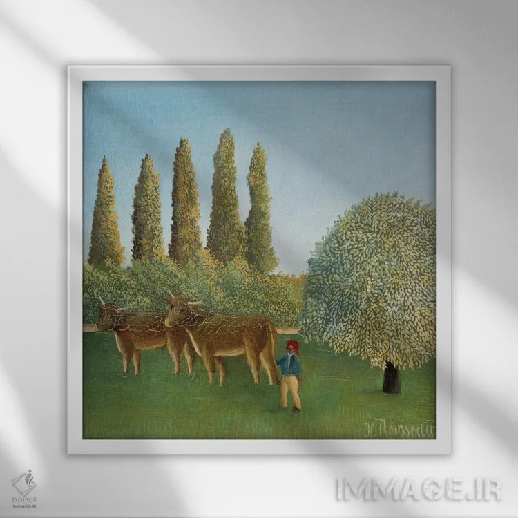 تابلو چمنزار (مرتع)، ۱۹۱۰ اثر آنری ژ.اف. روسو - نمای قابدار سفید