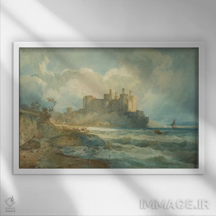 تابلو قلعهٔ کانوی، ولز شمالی، ۱۷۹۸ اثر جوزف مالورد ویلیام ترنر (نقاش معروف انگلیسی) - نمای قابدار سفید