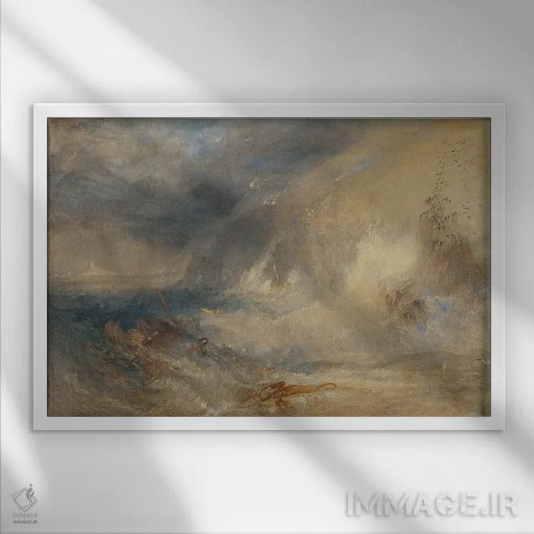 تابلو فانوس دریایی لانگشیپس، لندز اند، حدود ۱۸۳۴-۳۵ (انگلیس) اثر جوزف مالورد ویلیام ترنر (نقاش معروف انگلیسی) - نمای قابدار سفید