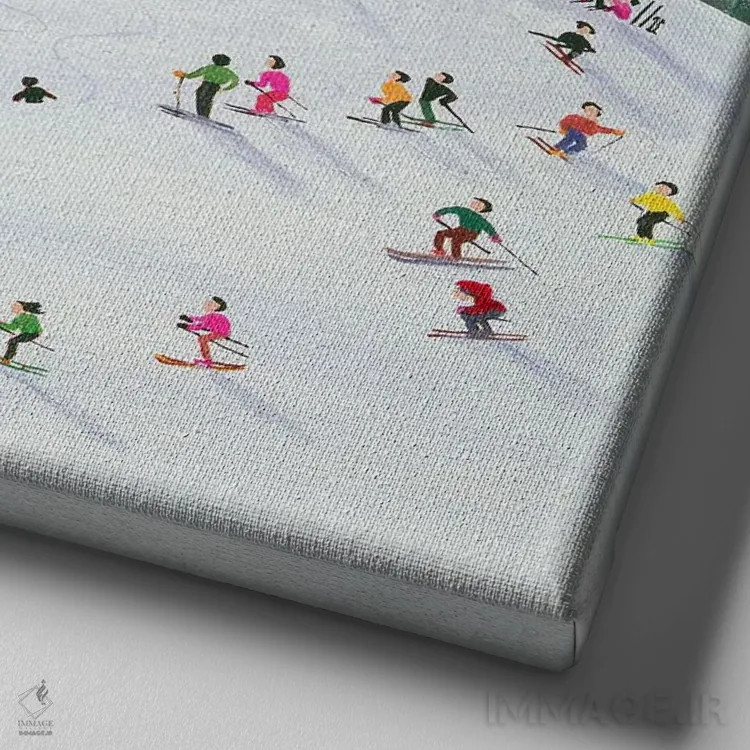 تابلو اسکی در غروب، ۱۹۹۵ اثر جودی جوئل - نمای نزدیک بافت بوم