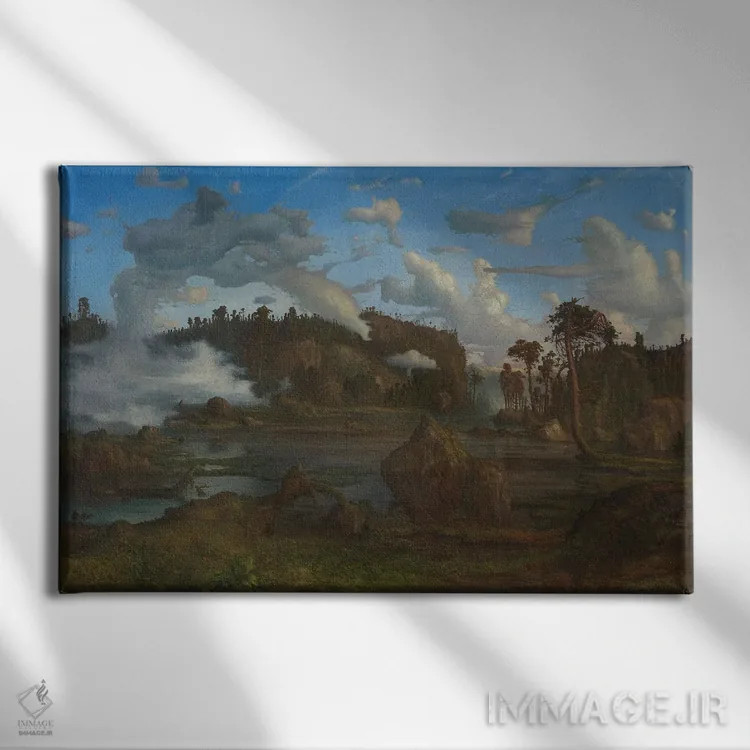 تابلو دریاچه کوچک (تارن)، ۱۸۶۵ اثر لارس هرترویک (نقاش نروژی) - نمای روبهرو روی دیوار