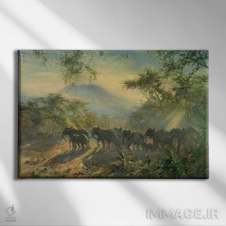 تابلو فیل، کلیمانجارو، ۱۹۹۵ اثر تیم اسکات بولتون - نمای روبهرو روی دیوار