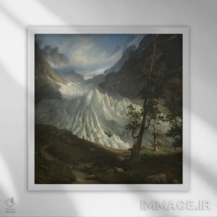 تابلو یخچال طبیعی گرینلدد، ۱۸۳۸ (سوئیس) اثر توماس فرنلی - نمای قابدار سفید