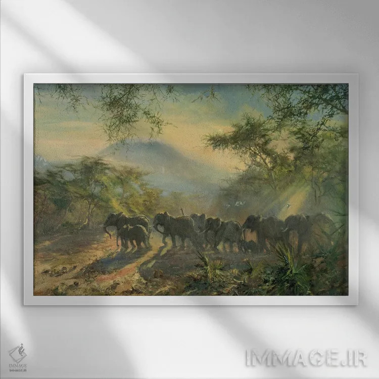تابلو فیل، کلیمانجارو، ۱۹۹۵ اثر تیم اسکات بولتون - نمای قابدار سفید