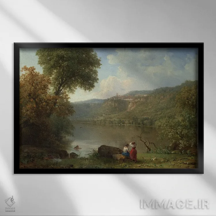 تابلو دریاچه نمی (ایتالیا) اثر جورج اینس پدر (نقاش چشمانداز آمریکایی) - نمای قابدار مشکی