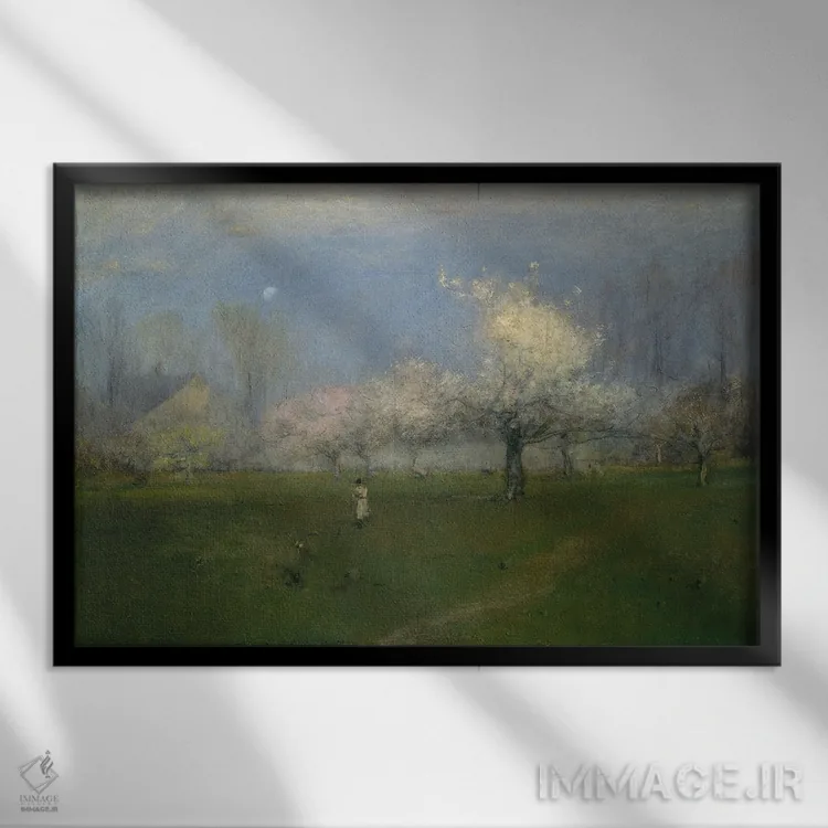 تابلو شکوفههای بهاری، مانتکلر، نیوجرسی اثر جورج اینس پدر (نقاش چشمانداز آمریکایی) - نمای قابدار مشکی