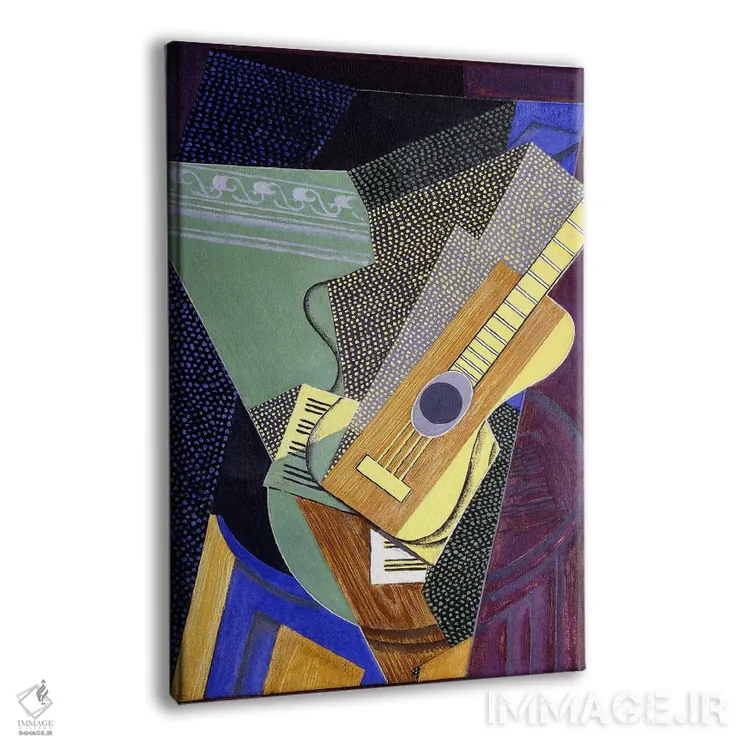 تابلو گیتار روی میز؛ گیتار سور اونه تابل، ۱۹۱۶ (نقاشی روغن روی بوم) اثر خوان گрис (نقاش کوبیست اسپانیایی) - نمای پرسپکتیو محصول