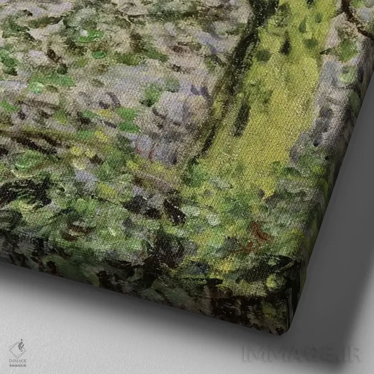 تابلو از میان درختان، ۱۸۷۸ اثر کلود مونه (نقاش معروف فرانسوی) - نمای نزدیک بافت بوم