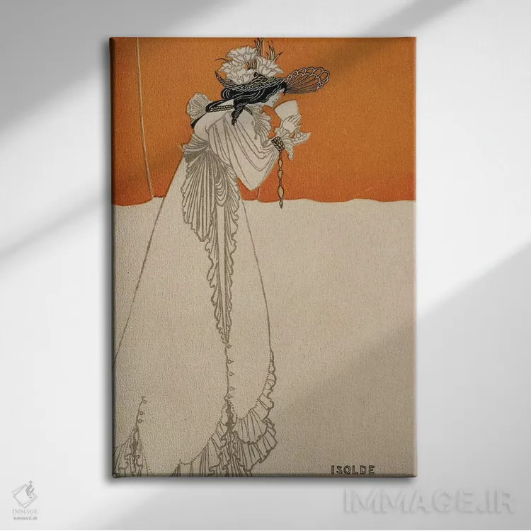 تابلو ایزولده، تصویرسازی از "استودیو"، ۱۸۹۵ اثر آبری بردزلی (هنرمند و تصویرگر بریتانیایی) - نمای روبهرو روی دیوار