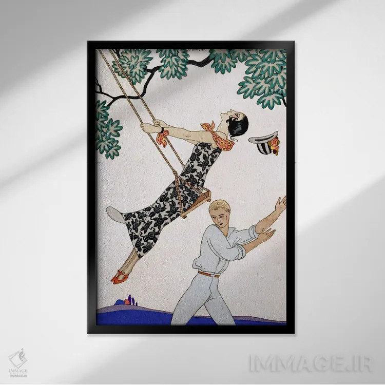 تابلو تاب، دهه ۱۹۲۰ اثر جورج باربیه (طراح و تصویرگر فرانسوی) - نمای قابدار مشکی