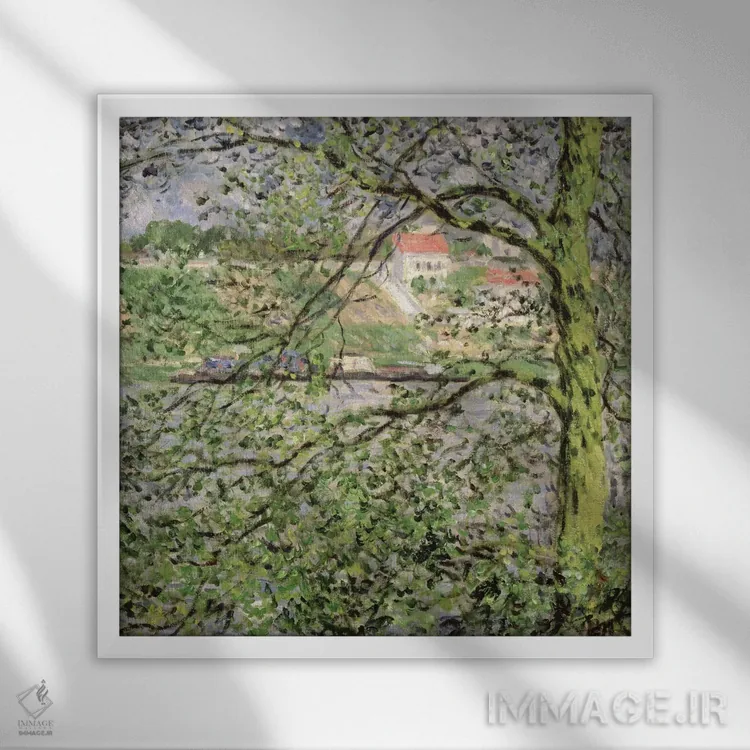 تابلو از میان درختان، ۱۸۷۸ اثر کلود مونه (نقاش معروف فرانسوی) - نمای قابدار سفید