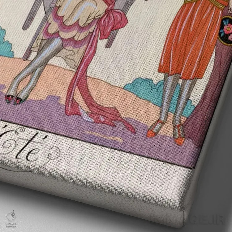 تابلو تابستان، از نشریه "گازت دو بون تون"، ۱۹۲۵ اثر جورج باربیه (طراح و تصویرگر فرانسوی) - نمای نزدیک بافت بوم