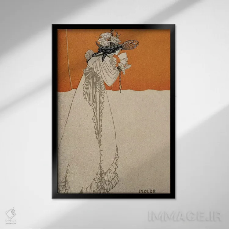 تابلو ایزولده، تصویرسازی از "استودیو"، ۱۸۹۵ اثر آبری بردزلی (هنرمند و تصویرگر بریتانیایی) - نمای قابدار مشکی