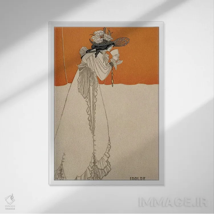 تابلو ایزولده، تصویرسازی از "استودیو"، ۱۸۹۵ اثر آبری بردزلی (هنرمند و تصویرگر بریتانیایی) - نمای قابدار سفید