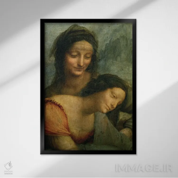 تابلو جزئیات از مریم مقدس و سنت آن از نقاشی مریم و کودک به همراه سنت آن، حدود ۱۵۱۰ اثر لئوناردو داوینچی (نقاش و مخترع ایتالیایی) - نمای قابدار مشکی