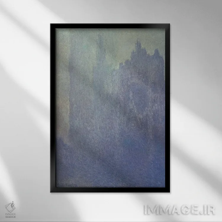 تابلو کلیسای جامع روآن، هوای مهآلود، ۱۸۹۴ اثر کلود مونه (نقاش معروف فرانسوی) - نمای قابدار مشکی