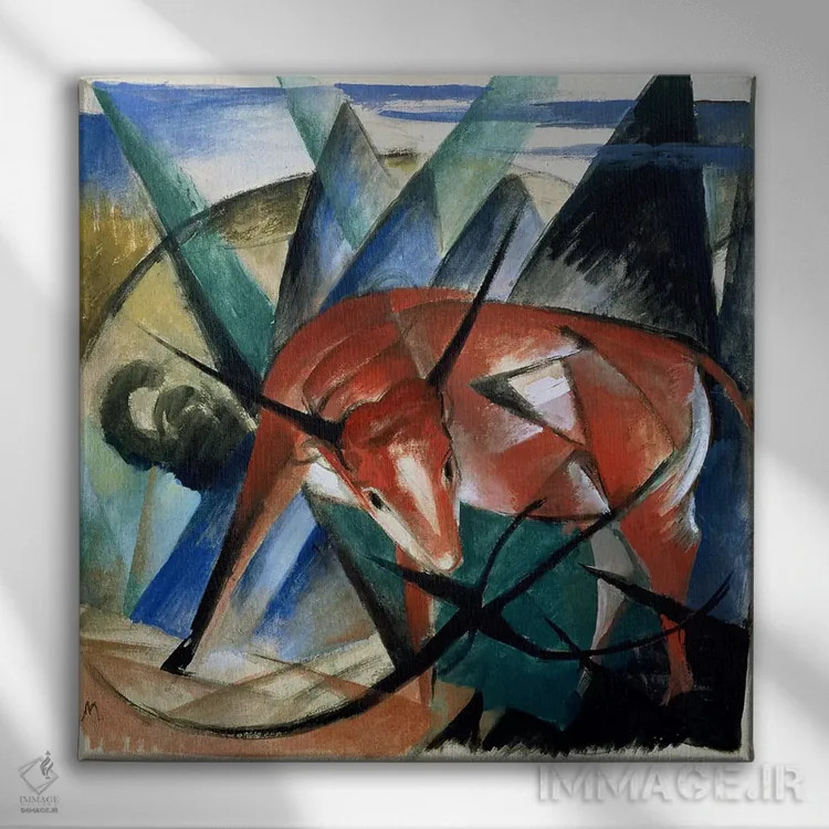 تابلو گاو قرمز اثر فرانتس مارک (نقاش اکسپرسیونیست آلمانی) - نمای روبهرو روی دیوار