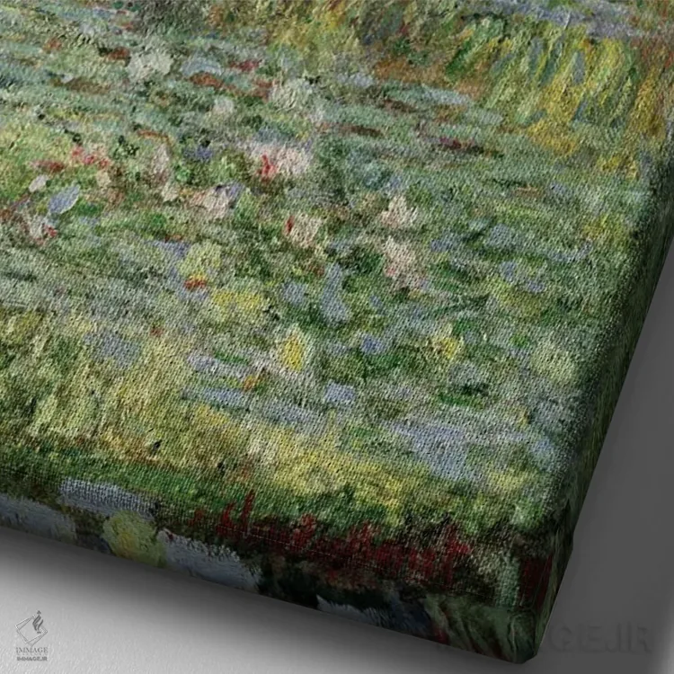 تابلو حوضچهٔ نیلوفر آبی، ۱۸۹۹ اثر کلود مونه (نقاش معروف فرانسوی) - نمای نزدیک بافت بوم