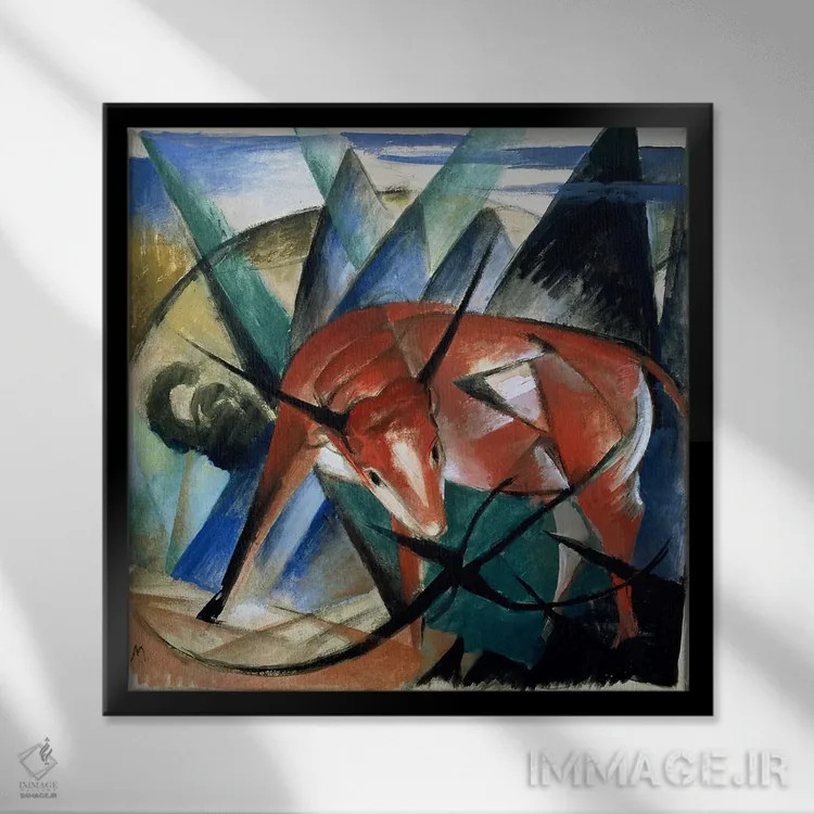 تابلو گاو قرمز اثر فرانتس مارک (نقاش اکسپرسیونیست آلمانی) - نمای قابدار مشکی