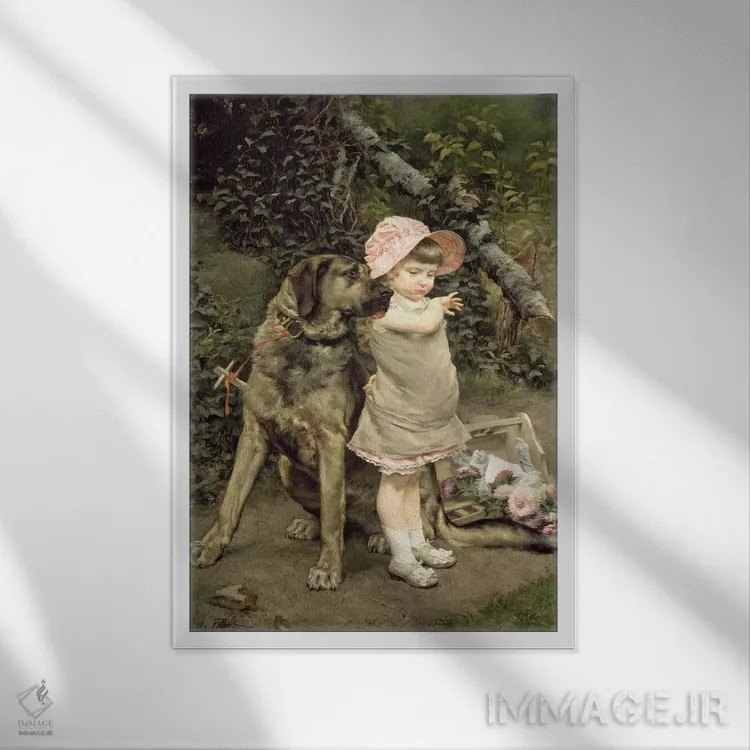 تابلو همدم سگ اثر ادگار فاراسین - نمای قابدار سفید