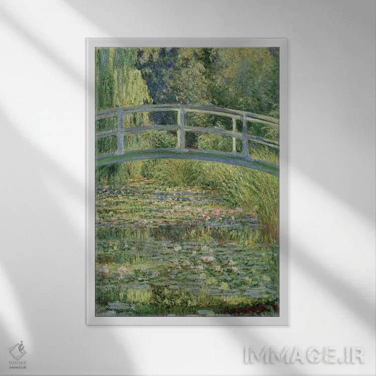 تابلو حوضچهٔ نیلوفر آبی، ۱۸۹۹ اثر کلود مونه (نقاش معروف فرانسوی) - نمای قابدار سفید