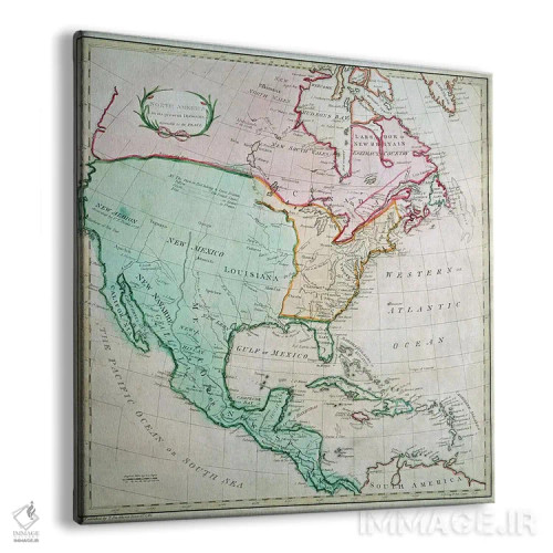 تابلو نقشه آمریکای شمالی، منتشرشده توسط تی. استکهوس، ۱۷۸۳ اثر مکتب انگلیسی (سبک یا جنبش هنری) - نمای پرسپکتیو محصول
