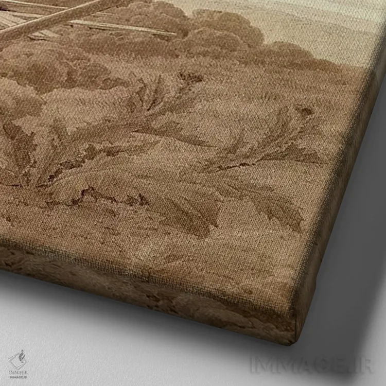 تابلو منظره با آرامگاه، تابوت و جغد اثر کاسپار داوید فریدریش (نقاش رمانتیک آلمانی) - نمای نزدیک بافت بوم