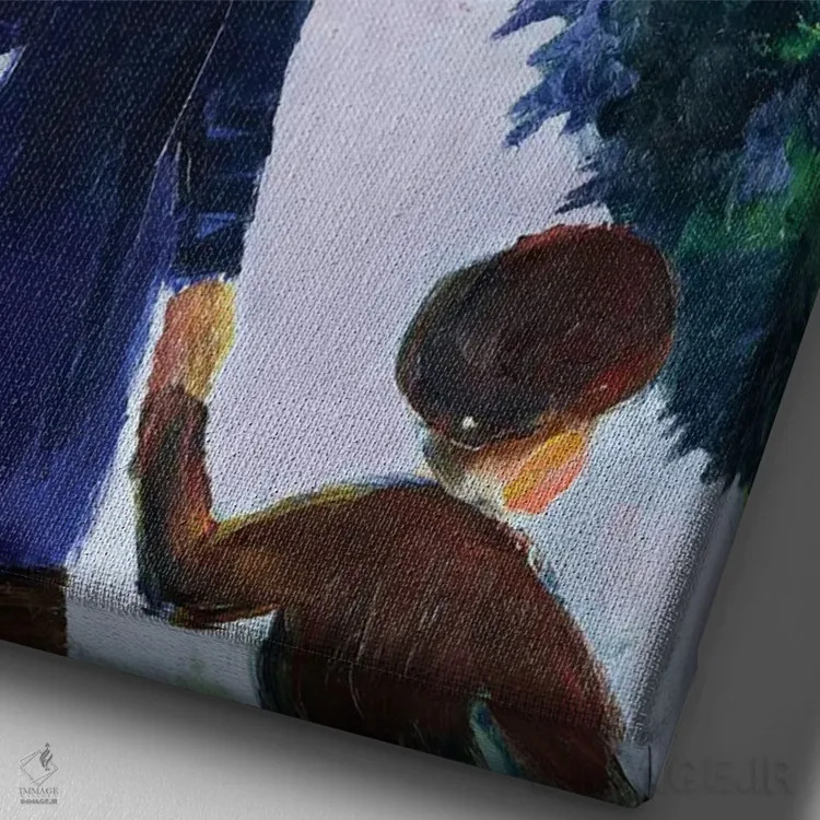 تابلو مادر و کودک در پارک، ۱۹۱۴ اثر آگوست ماکه (نقاش اکسپرسیونیست آلمانی) - نمای نزدیک بافت بوم