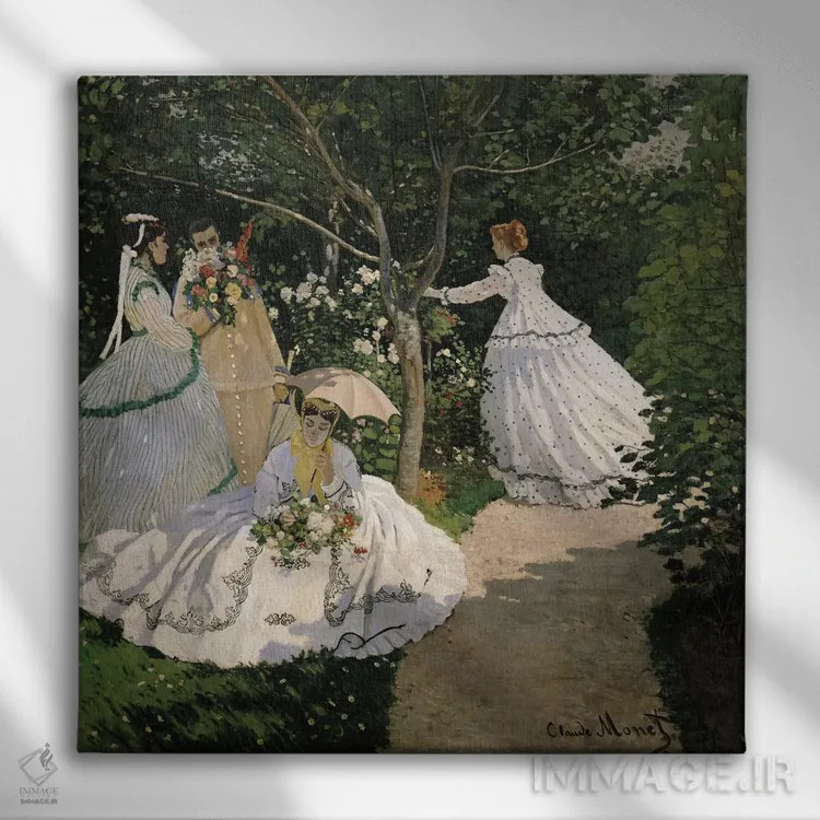 تابلو زنان در باغ، ۱۸۶۶ اثر کلود مونه (نقاش معروف فرانسوی) - نمای روبهرو روی دیوار