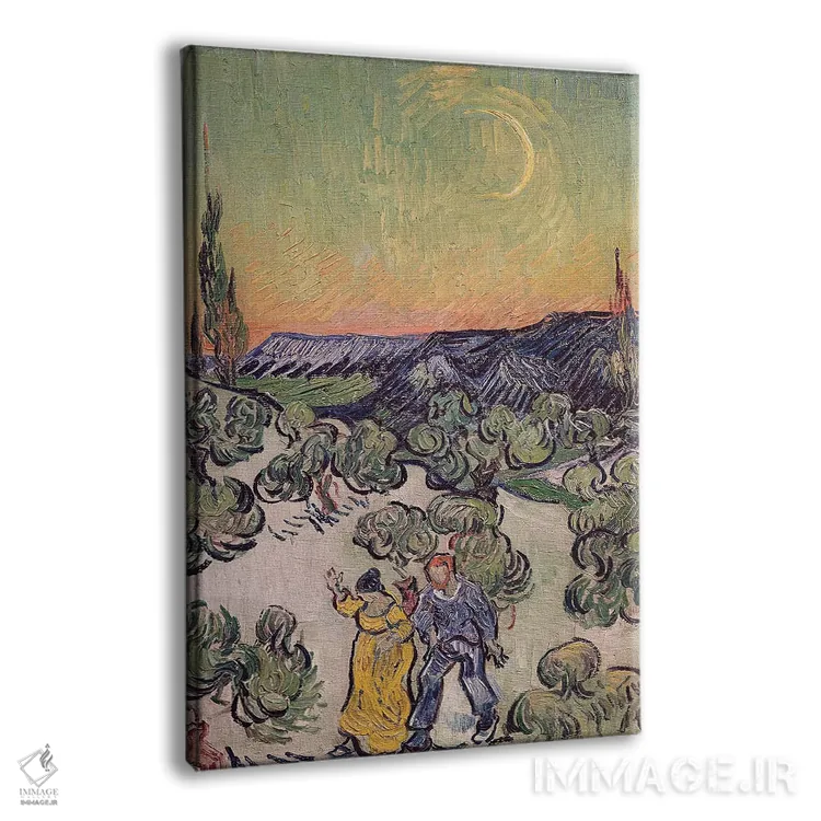 تابلو منظره زیر نور ماه، ۱۸۸۹ اثر ونسان ون گوگ (نقاش مشهور هلندی پستامپرسیونیسم) - نمای پرسپکتیو محصول