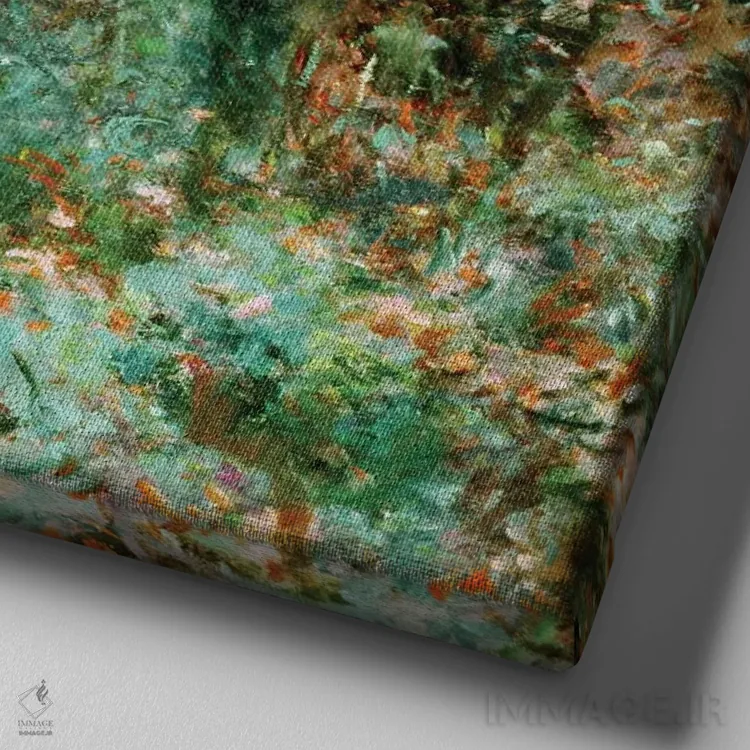 تابلو خانه در ژیورنی از دید باغ رز، ۱۹۲۲-۲۴ اثر کلود مونه (نقاش معروف فرانسوی) - نمای نزدیک بافت بوم