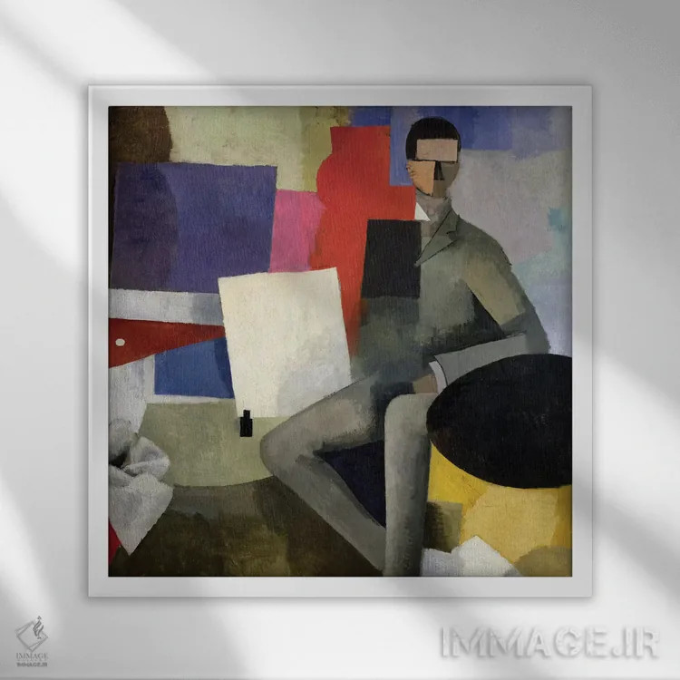 تابلو مرد نشسته، یا معمار اثر روژه دو لا فرنِه (نقاش فرانسوی) - نمای قابدار سفید